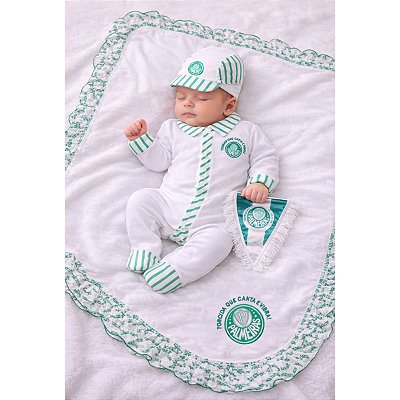 Kit Bebê Palmeiras Saída Maternidade Macacão Manta e Boné