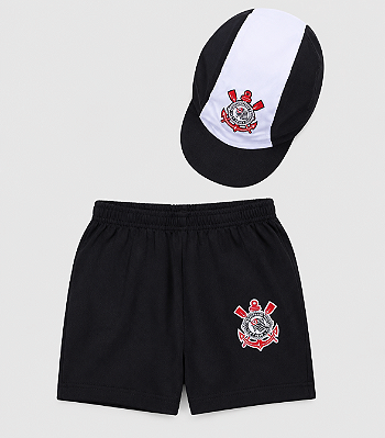 Kit Bebê Corinthians Com Shorts e Boné Oficial