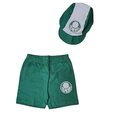 Kit Bebê Palmeiras Com Shorts e Boné Oficial