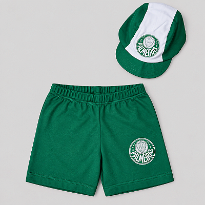 Kit Bebê Palmeiras Com Shorts e Boné Oficial