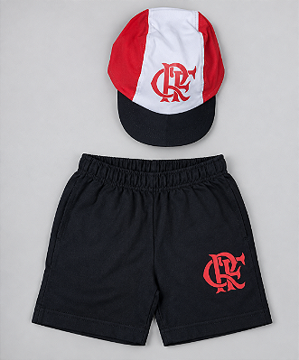 Kit Bebê Flamengo Com Shorts e Boné Oficial