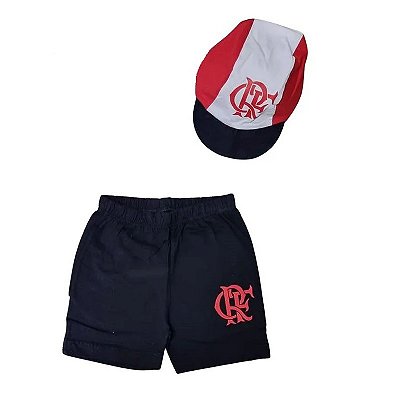 Kit Bebê Flamengo Com Shorts e Boné Oficial
