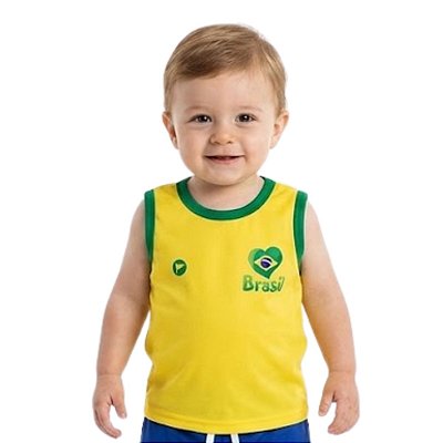 Camiseta Bebê Brasil Regata Amarela Torcida Baby