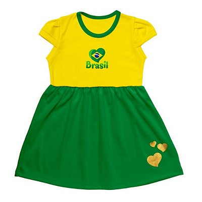 Vestido Infantil Brasil Verde e Amarelo Torcida Baby