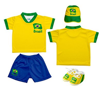 Kit Bebê Brasil 4 Pçs Amarelo e Azul Torcida Baby