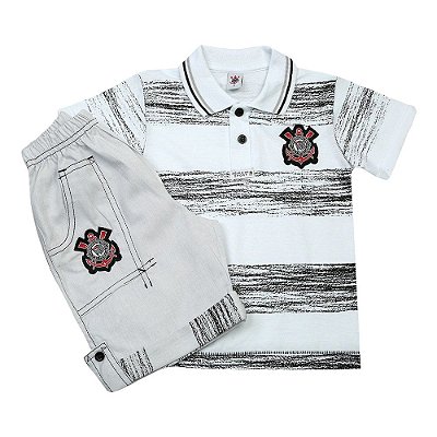 Conjunto Corinthians Infantil Polo e Bermuda Oficial