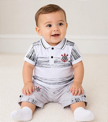 Conjunto Bebê Corinthians Polo e Bermuda Oficial