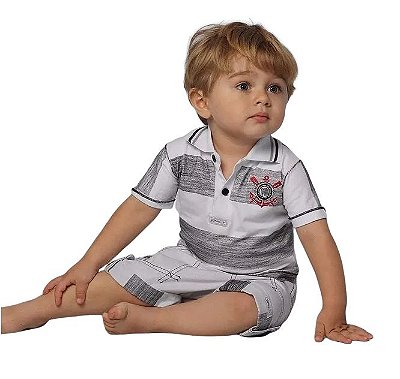 Conjunto Bebê Corinthians Polo e Bermuda Oficial