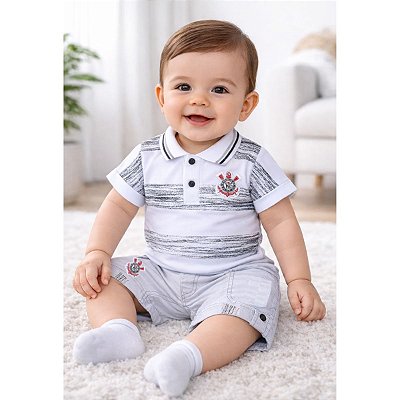 Conjunto Bebê Corinthians Polo e Bermuda Oficial