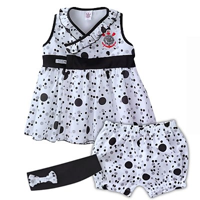 Vestido Bebê Corinthians  com Shorts e Tiara Oficial