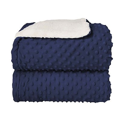 Cobertor Bebê Plush Com Sherpa Dots Azul Marinho