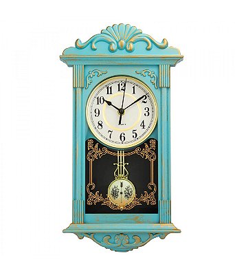 Relógio Parede Clássico Retrô Azul 41x21cm
