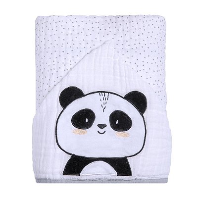 Toalha De Banho Soft Capuz Bordado Panda Papi