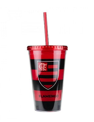 Copo com Canudo Listrado Flamengo 450ml Oficial