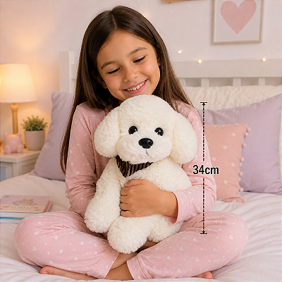 Cachorro Pelúcia Branco Com Lenço no Pescoço 34cm