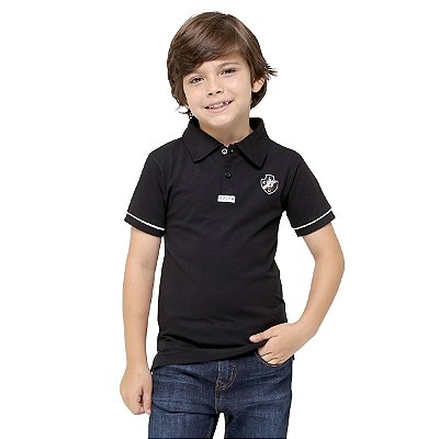 Camisa Polo Infantil Vasco Preta Oficial