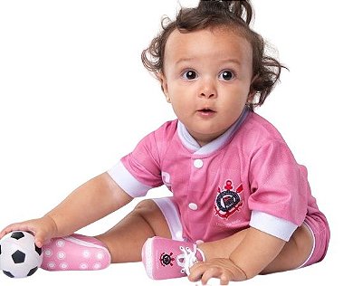 Macacão Bebê Corinthians Rosa Manga Curta - Torcida Baby