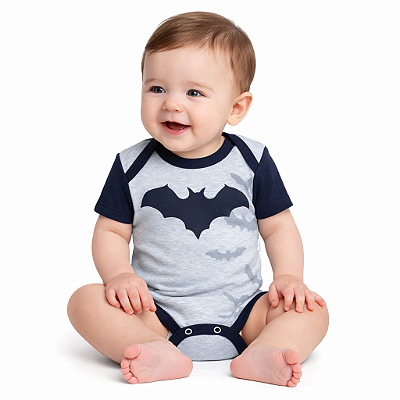 Body Bebê Batman Cinza Manga Curta