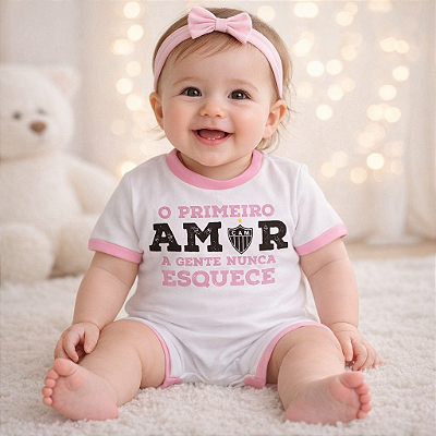 Macacão Bebê Atlético MG Primeiro Amor Rosa - Torcida Baby