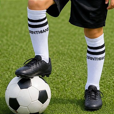 Meião Futebol Corinthians Infantil Juvenil Branco Oficial