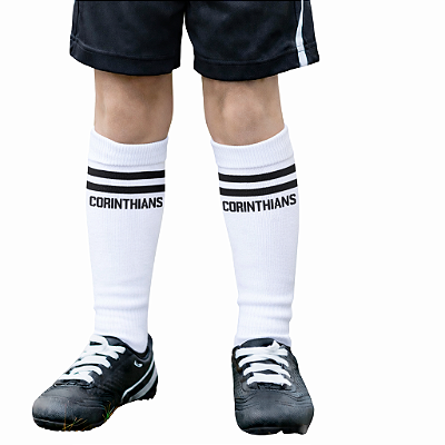 Meião Futebol Corinthians Infantil Juvenil Branco Oficial