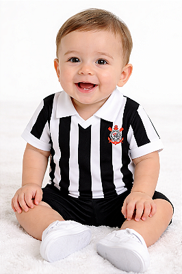 Camisa Bebê Corinthians Preta Retrô Oficial