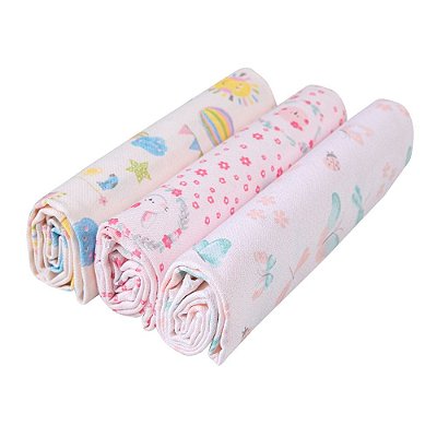 Cueiro Flanelado Estampado 80x50Cm Com 3 Pçs Rosa