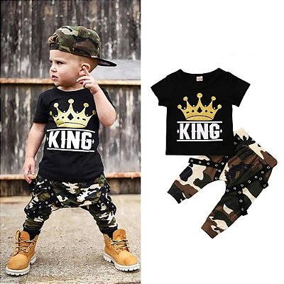 Roupa Bebê Fashion Estiloso Conjunto Camiseta E Calça Camuflada