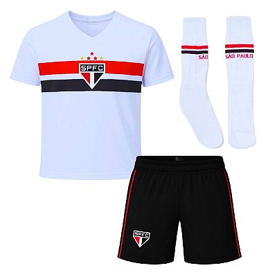 Uniforme Infantil São Paulo Kit 3 Pçs Meião Branco Oficial