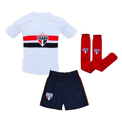 Uniforme Infantil São Paulo Kit 3 Pçs Meião Vermelho Oficial