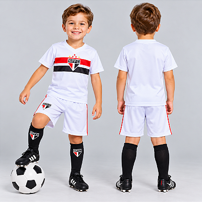 Uniforme Infantil São Paulo Branco Kit 3 Pçs Oficial