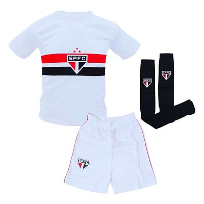 Uniforme São Paulo Infantil Branco Kit Com 3 Pçs Oficial - Cia Bebê