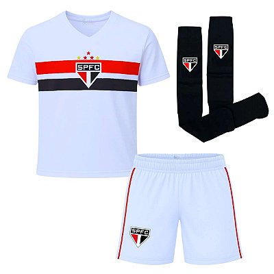 Uniforme Infantil São Paulo Branco Kit 3 Pçs Oficial