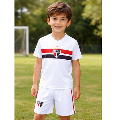 Uniforme Infantil São Paulo Camiseta e Shorts Branco Oficial