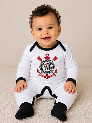 Macacão Bebê Longo Corinthians Escudo Timão Oficial