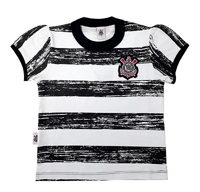 Camiseta Infantil Corinthians Listras Feminina Oficial