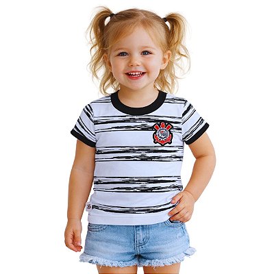 Camiseta Infantil Corinthians Listras Feminina Oficial
