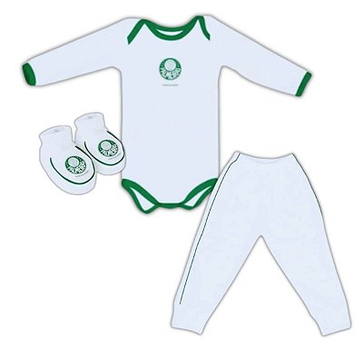 Kit Bebê Palmeiras Branco Longo 3 Pçs Torcida Baby