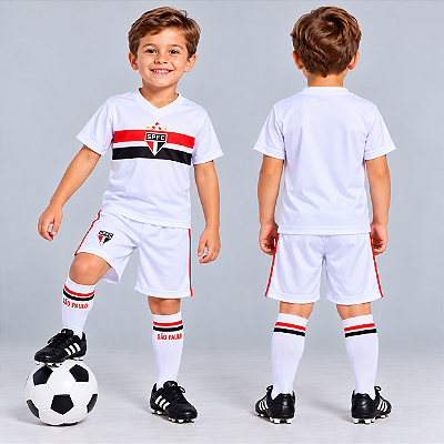 Uniforme São Paulo Infantil Branco Kit Com 3 Pçs Oficial
