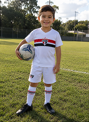 Uniforme São Paulo Infantil Branco Kit Com 3 Pçs Oficial
