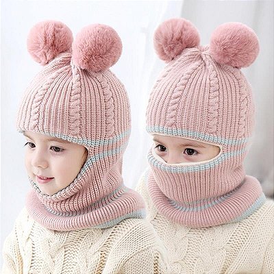 Touca Gorro Bebê Infantil Cobre Orelhas Pompom Rosa