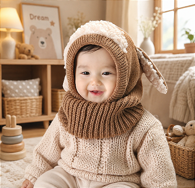 Touca Gorro Cachecol Bebê Infantil Cobre Orelhas Marrom