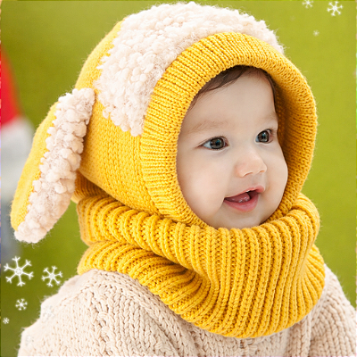 Touca Gorro Cachecol Bebê Infantil Cobre Orelhas Amarelo