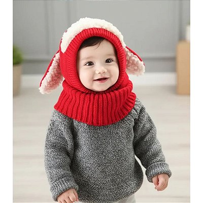 Touca Gorro Cachecol Bebê Infantil Cobre Orelhas Vermelho