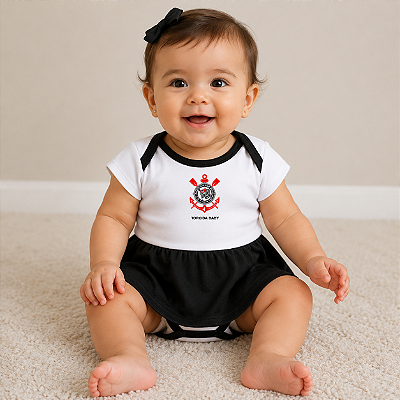 Body Vestido Corinthians Bebê Oficial Torcida Baby