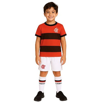 Uniforme Infantil Flamengo Shorts e Meião Branco Oficial