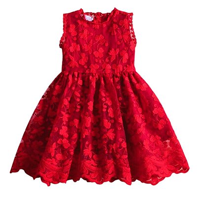 Vestido Infantil Vermelho Florido Festa Casamento Batizado