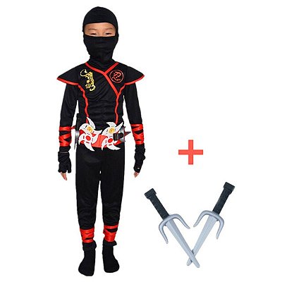 Fantasia Infantil Ninja Preta/Vermelha Cosplay