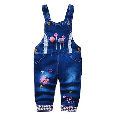 Jardineira Infantil Jeans Borboletas Feminina