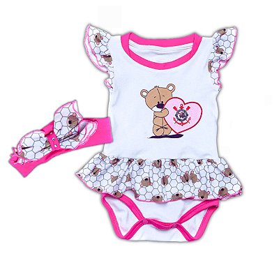 Body Vestido Corinthians Ursinho Com Laço Oficial